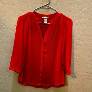 Womens Red top size 6 blouse work party holiday festive detailing 3/4 sleeve